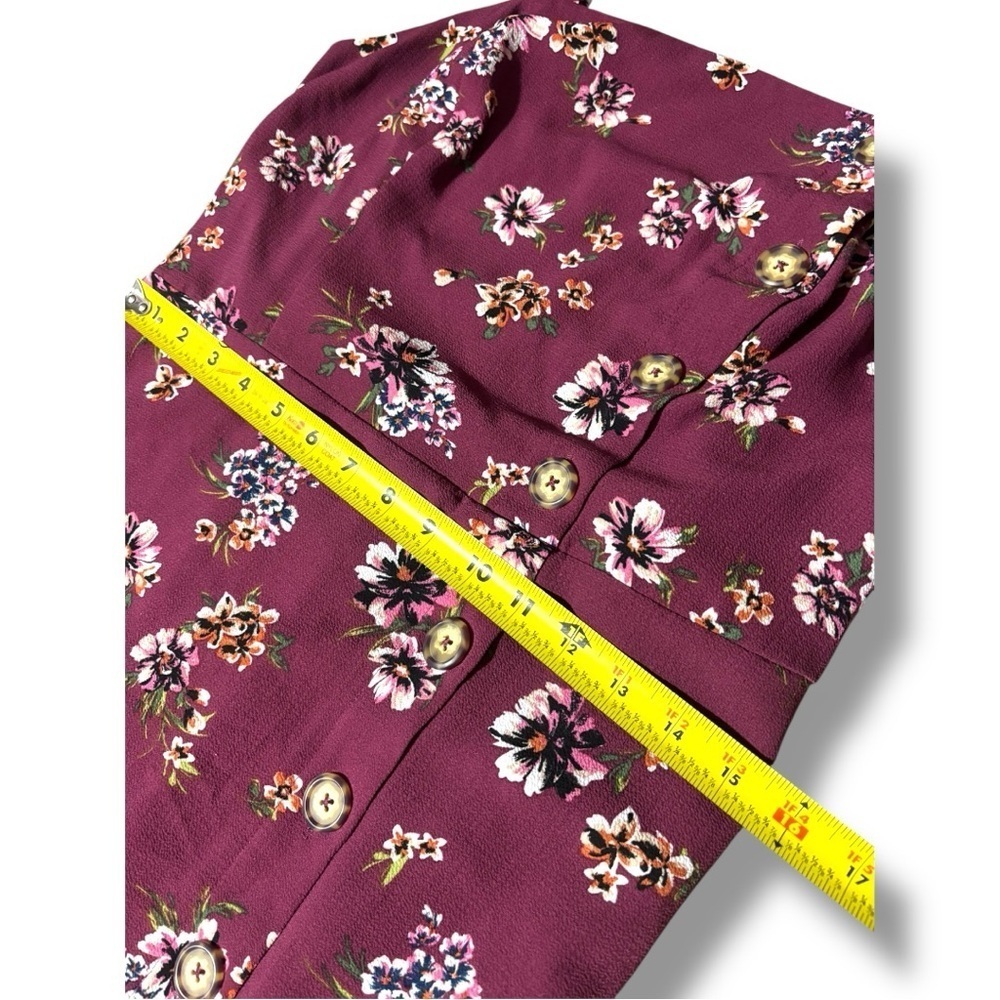 Xhilaration Chic Floral Burgundy Front Buttons Rouched Back Midi Dress - Picture 15 of 16